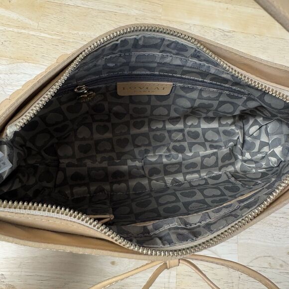 Lovecat Paris Y2K Leather Shoulder Bag 2 Tone Bow Scalloped Black Tan 90s 1990 - Picture 8 of 16
